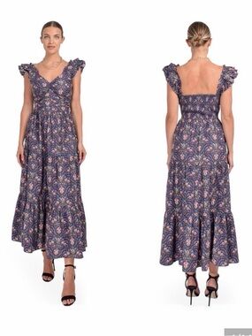 Caroline Constas Navy and Pink Paisley Maxi Dress